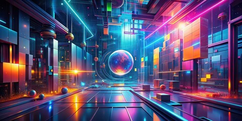 Futuristic digital artwork featuring abstract shapes and colors , technology, innovation, digital, modern, graphic design