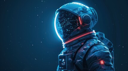 Wall Mural - portrait of an astronaut in an advanced, bio-mechanical suit, helmet adorned with bio-luminescent pa