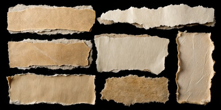 Collection of torn paper pieces on black background, ripped, torn, paper, collection, background, black, decoration