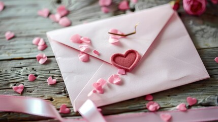 Wall Mural - Valentine s Day themed envelope with pink design for a love letter