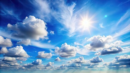 Sticker - Sky with fluffy white clouds in a peaceful background, cloudscape, sky, clouds, blue, fluffy, aerial, peaceful, weather