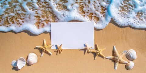 Sticker - Seashell and Starfish Decoration on Sandy Beach