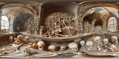 Sticker - An immersive 360-degree panorama of the skeletal system, with bones and joints resembling the framework and hinges of