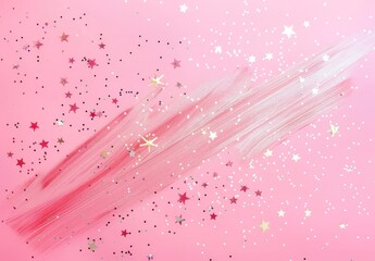 Golden glitter and glittering stars on vintage nostalgia-inspired pink watercolor splash.