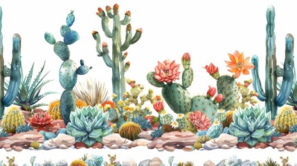 Wall Mural - Cactus collection drawn with watercolor and generative AI