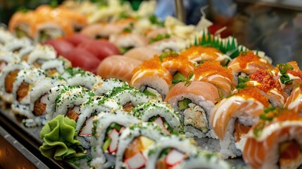 Canvas Print - close up of sushi on the table. Selective focus