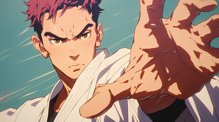Wall Mural - handsome anime martial artist karate pose
