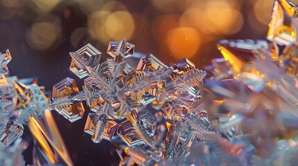 A close-up of crystalline structures giving rise to a dazzling array of patterns.