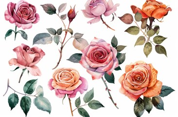 Wall Mural - Graphiq pink rose clipart in watercolor.