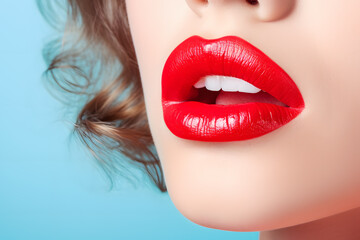 Wall Mural - Close up of woman's mouth with bright red lipstick