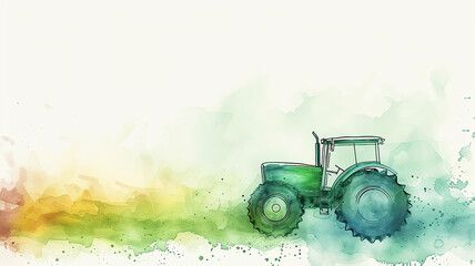 Wall Mural - Watercolor children's drawing of a tractor in grunge technique