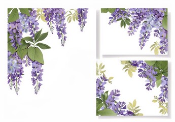 Wall Mural - Templates for weddings, banners, and invitations. Beautiful postcard décor features purple wisteria.