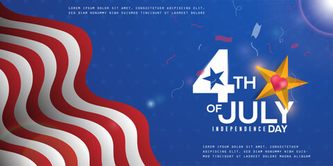 Wall Mural - 4th of July Independence Day poster USA flag with golden star banner design vector illustration.