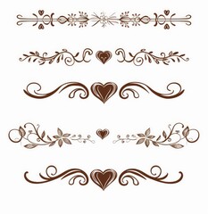 Wall Mural - This set includes floral calligraphic elements, dividers, and love ornaments for page decoration and frame design. The silhouette of a heart is perfect for wedding invitations and wedding cards.