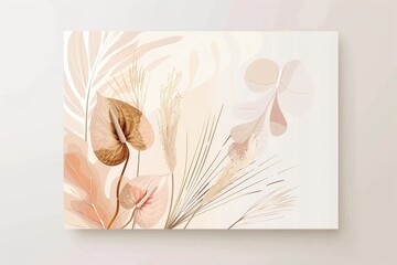 Wall Mural - Invitation design template, tropical palm leaf frame set, dry pampas landscape