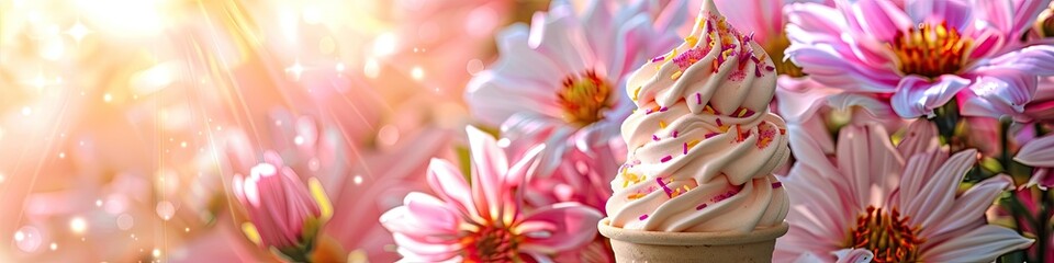 Wall Mural - close up of ice cream in flowers. Selective focus