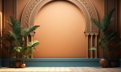 Wall Mural - Ornate Archway in an Interior Design with Tropical Plants