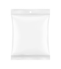 Wall Mural - Blank realistic pillow bag with hang slot mockup. Front view. Vector illustration isolated on white background. Perfect to create your final pack shot. EPS10