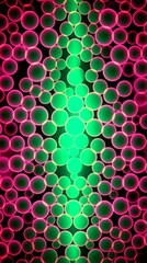Wall Mural - Abstract wallpaper featuring a pattern of neon green and pink circles against a black background