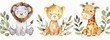 © VIK - Illustrations in watercolor of tropical leaves and safari animals