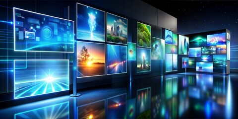 Canvas Print - digital composite of 3d illustration of video screens
