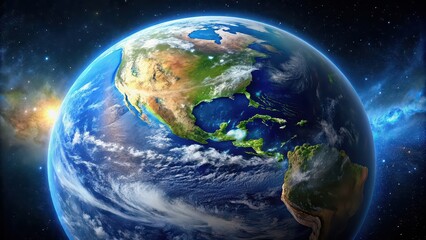 Wall Mural - Beautiful aerial view of planet Earth from space, planet, blue, globe, space, solar system, atmosphere, continents