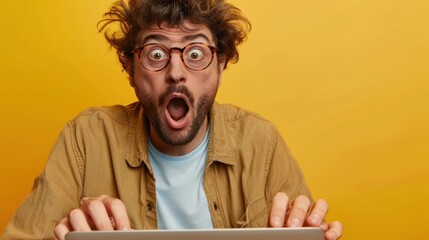 Wall Mural - The surprised man with laptop.