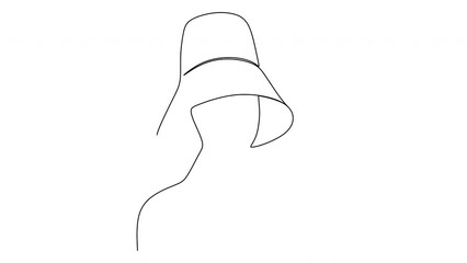 Wall Mural - Headwear caps for ladies. Minimal linear portrait of a woman wearing a hat. Vector illustration