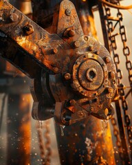 Poster - Close-up view of modern oil drilling equipment, showcasing intricate machinery and industrial details