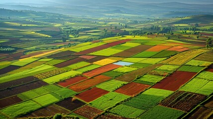 Wall Mural - A colorful patchwork of farmland sprawls out below a symbol of the hardworking farmers who tend to it.
