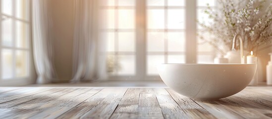 Aufkleber - Blurry bathroom background with a table-top, ideal as a copy space image.