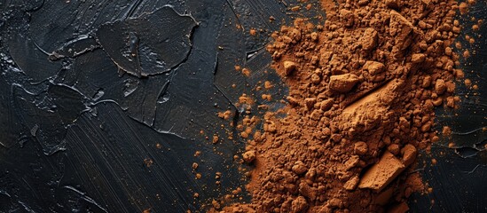 Poster - Gourmet cocoa powder seen from above with a square copy space image on a black backdrop.