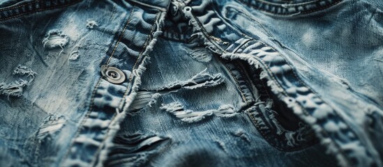 Aufkleber - Ripped denim jeans with a worn-out look provide a trendy touch to a casual outfit, ideal for a stylish, modern appeal in a copy space image.