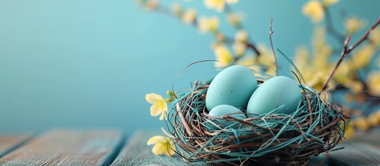 Fototapete - Easter-themed card with minimal design and a Happy Easter greeting on a copy space image.