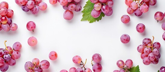 Poster - Pink grapes isolated on a white background with ample copy space image for text. View from above in a flat lay pattern.