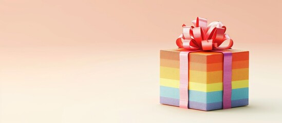 Aufkleber - A gift box in colored wrapping with a ribbon on a blank background providing copy space image.