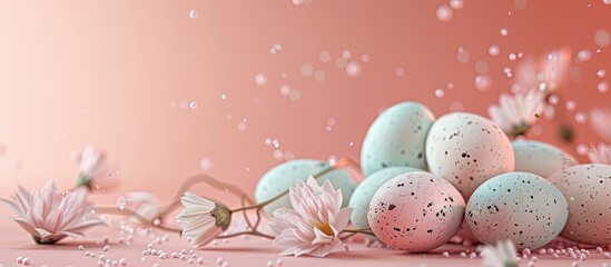 Fototapete - Easter-themed card with minimal design and a Happy Easter greeting on a copy space image.
