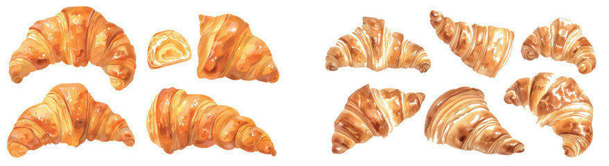 Croissant set. Bakery croissant isolated on white background for menus, labels, and packaging in cafes, bistros, and restaurants