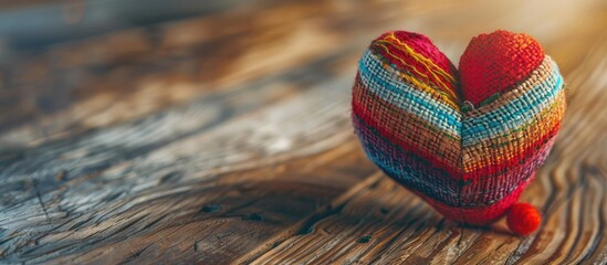 Aufkleber - Valentine's Day concept with a colorful fabric heart displayed on a wooden table, giving a warm and inviting vibe, perfect for a copy space image.