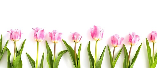 Aufkleber - Pink tulips set against a white background with copy space image.