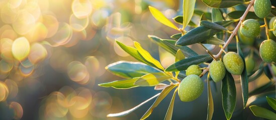 Aufkleber - A close-up image of a ripe olive branch with green leaves symbolizes the Mediterranean diet concept and features ample copy space for design.