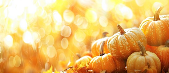 Poster - Pumpkins with a blurred background in the copy space image.