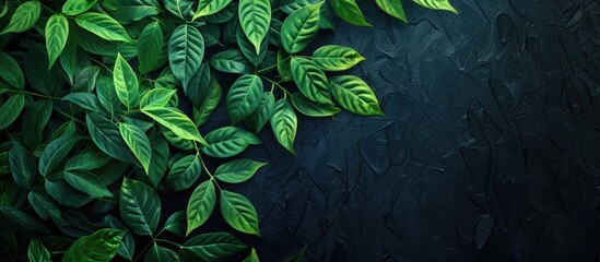 Leinwandbilder - Vivid green foliage against a dark backdrop creates a striking contrast in the copy space image.
