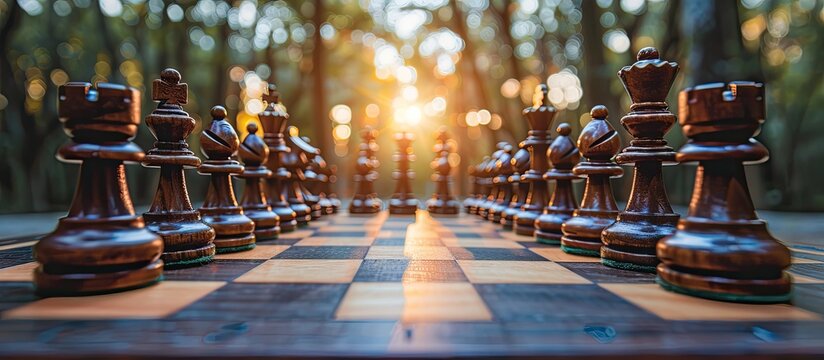 Business success hinges on utilizing the chess board game for ideas, competition, and strategy, utilizing the copy space image to secure an advantage.
