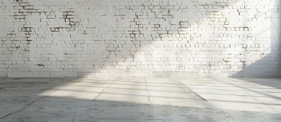 Poster - A light, empty room with a white brick wall and concrete floor, perfect for a copy space image.