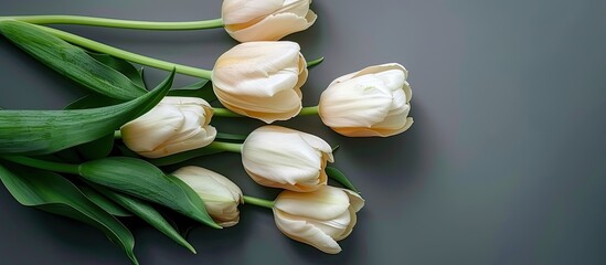 Aufkleber - Top view of a stunning bouquet of fresh cream tulips, ideal for a spring-themed concept, flat lay style with a copy space image.