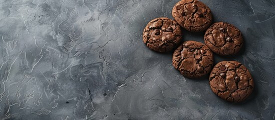 Sticker - Chocolate cookies with a grey background, leaving empty space for text or other elements in the image. Copy space image. Place for adding text and design