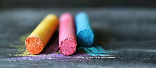 Poster - Close-up image of chalk on a chalkboard with copy space image.