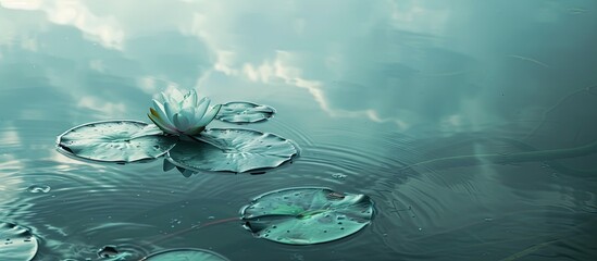 Wall Mural - Background and copy space image featuring a lily pad floating on water.
