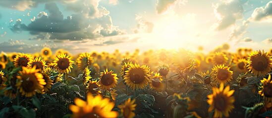 Aufkleber - An expansive field of sunflowers, with ample copy space image.